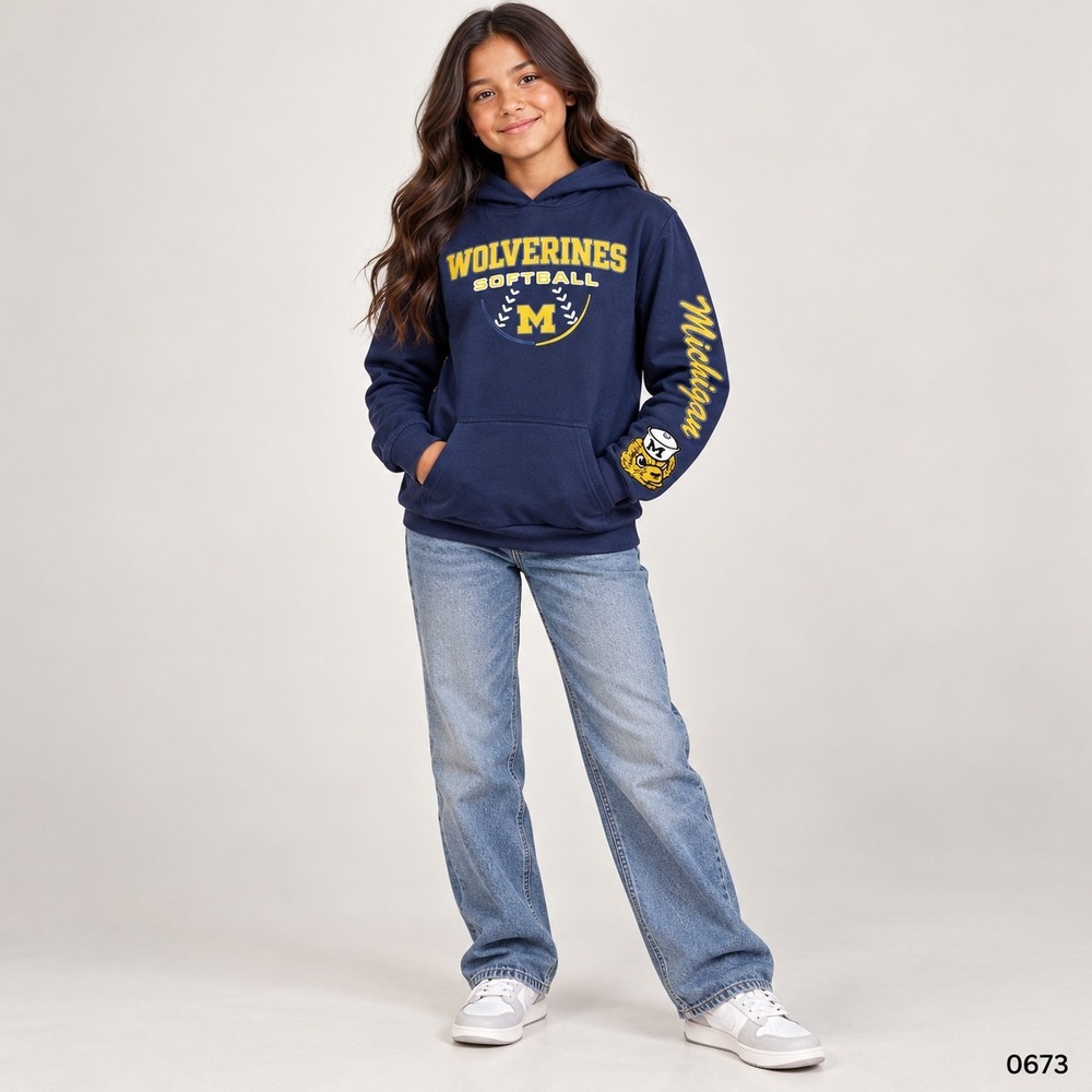 Michigan Wolverines Softball Hoodie Kids XL Navy Blue Custom Pullover 0673